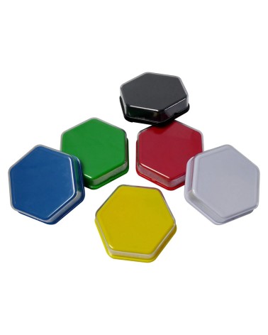 Taster mit farbiger Oberfläche und transparenter Abdeckung. Der Taster kann gedrückt werden, um Audio-Nachrichten abzuspielen.