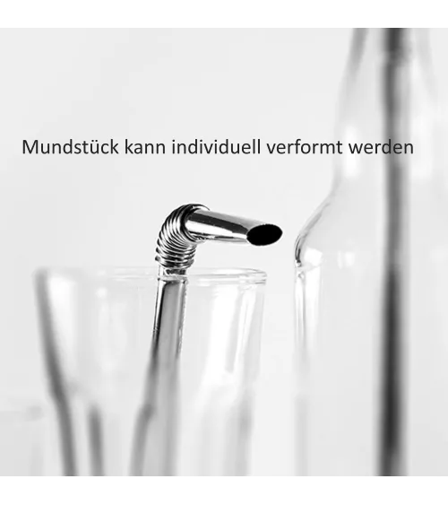 Trinkhalme-Set Edelstahl "Turtleneck® Straw"  4 Trinkhalme silber 22cm Ø 7,5 mm, inkl. Aufbewahrungssbeutel & Bürstchen!