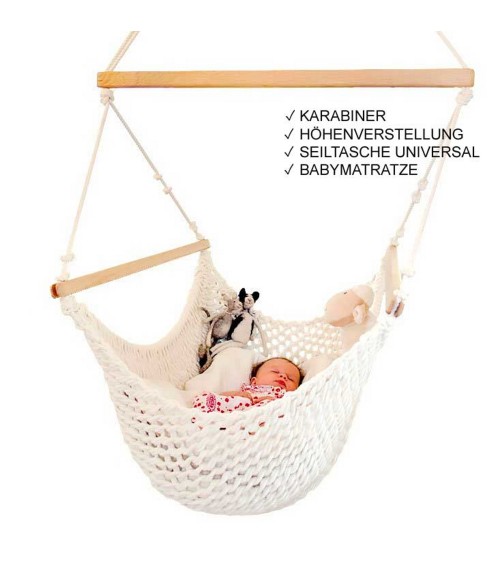 Babyschwinger set-plus. with tapeless height adjustment with carabiner, rope bag universal, baby mattress