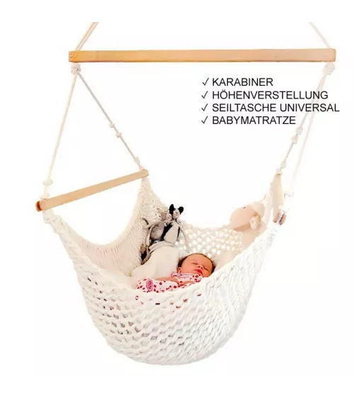 Babyschwinger-Set-Plus. mit tufenlose Höhenverstellung mit Karabiner, Seiltasche Universal, Babymatratze