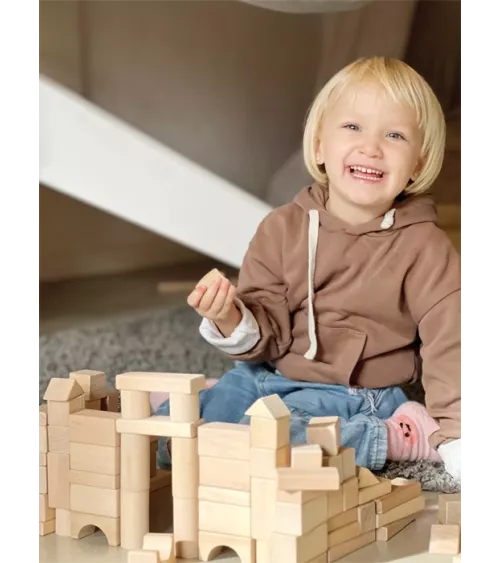 Wooden gebouw blokken-natur - in zak - 100 delen - dimensies: