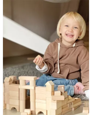 Wooden gebouw blokken-natur - in zak - 100 delen - dimensies: