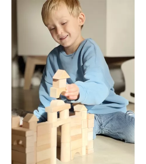 Wooden gebouw blokken-natur - in zak - 100 delen - dimensies: