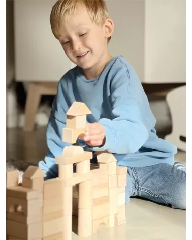 Wooden gebouw blokken-natur - in zak - 100 delen - dimensies: