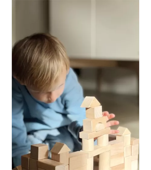 Wooden gebouw blokken-natur - in zak - 100 delen - dimensies: