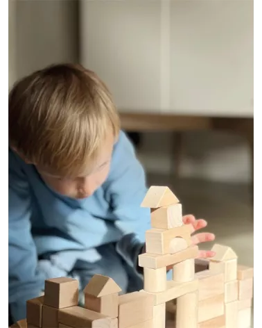 Wooden gebouw blokken-natur - in zak - 100 delen - dimensies: