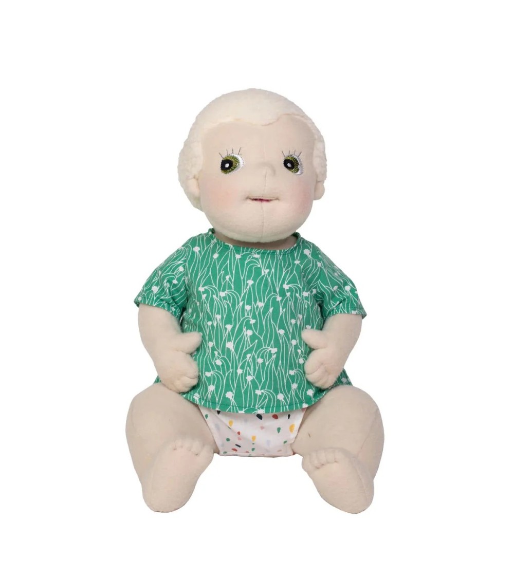 Babypuppe Carl von Rubens Barn, 45 cm groß, mit weichem Körper aus Bio-Baumwoll-Fleece, hellen Hauttönen und weißem Haar.