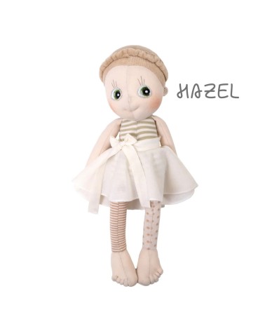 Nachhaltige Mini EcoBuds Puppe Hazel (23 cm) aus Bio-Baumwolle mit Befestigungsbändern – ideal für Babys und unterwegs.