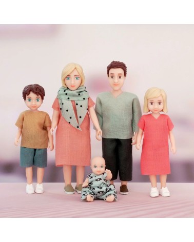 MICKI – Original „Lundby Kindergarten-Puppenset“ – 15 Teile inkl. Rollstuhl, Maßstab 1:18