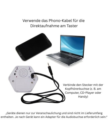 Das Kabel ist etwa 1 Meter lang und dient zur Verbindung von Audioquellen mit Geräten wie besprechbaren Tastern.