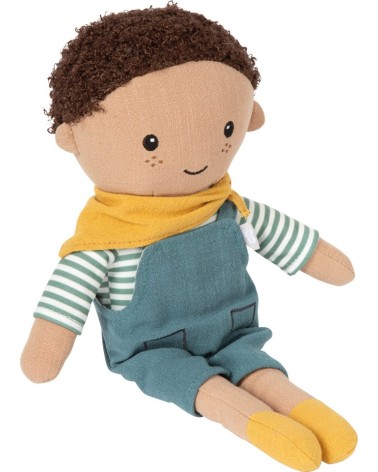 Die Stoffpuppe Leo ist eine etwa 39 cm große, weiche Puppe aus Stoff.