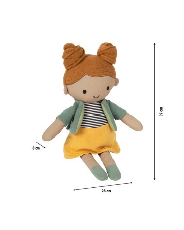 De stoffen pop Maya is ongeveer 39 cm grote, zachte pop gemaakt van stof.