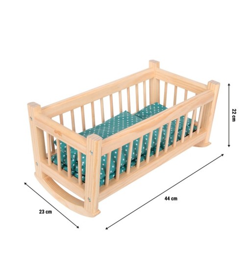 Doll cradle natural wood with bed linen - for dolls up to 39 cm