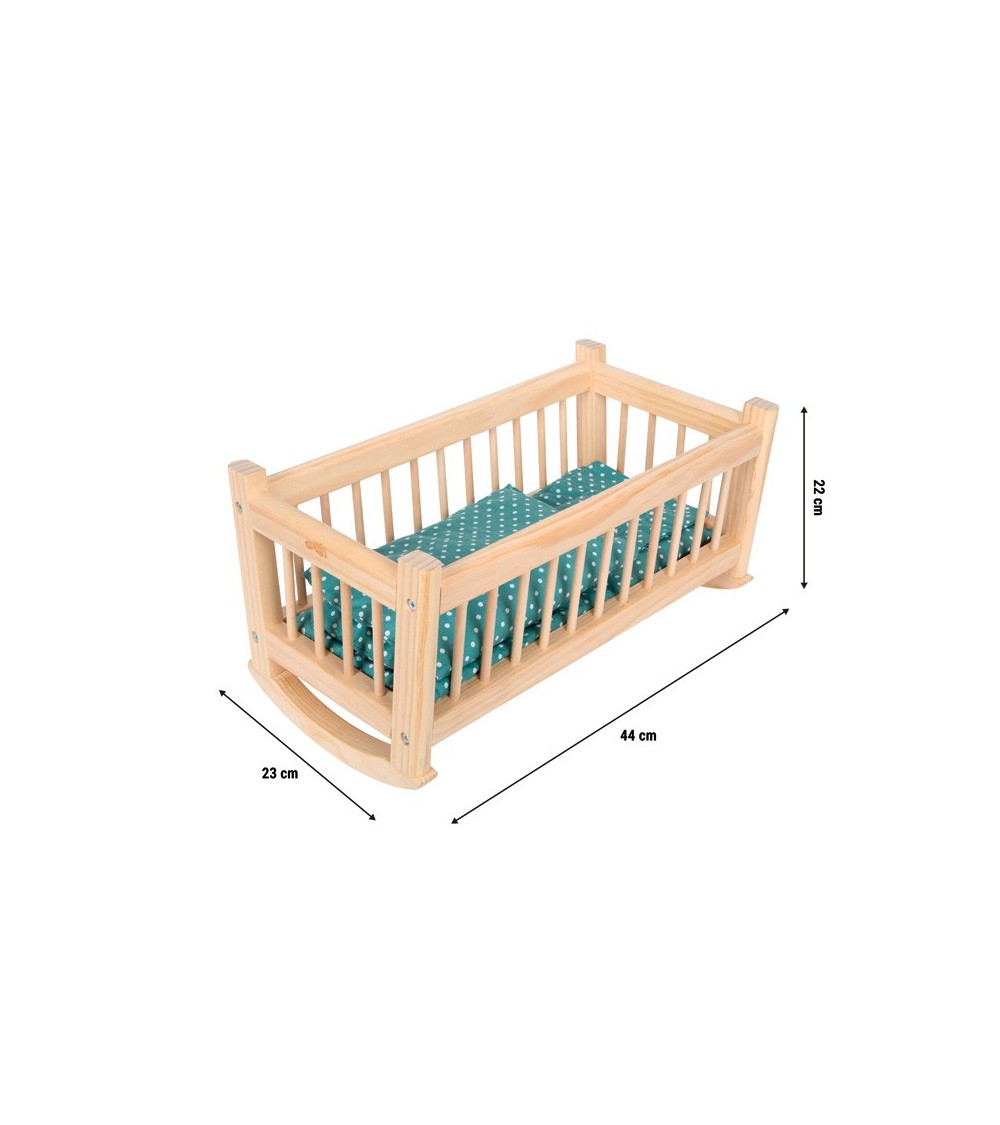 Doll cradle natural wood with bed linen - for dolls up to 39 cm