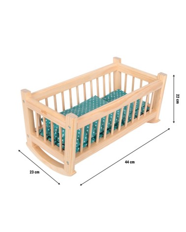 Doll cradle natural wood with bed linen - for dolls up to 39 cm