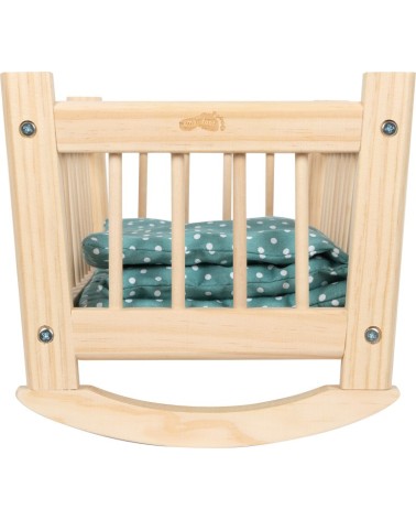 Doll cradle natural wood with bed linen - for dolls up to 39 cm