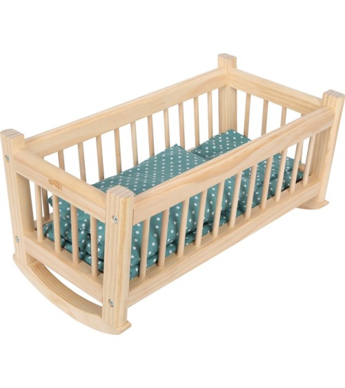 Muñeca de madera natural de cuna con ropa de cama - para muñecas de hasta 39 cm