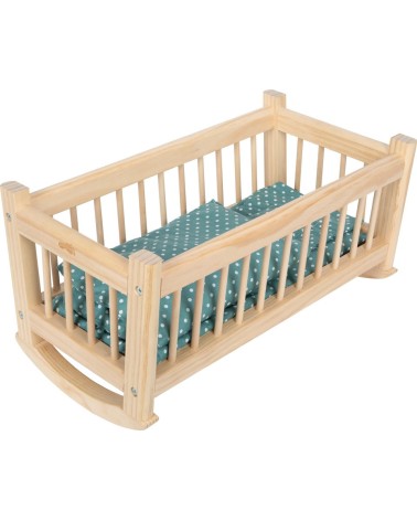 Doll cradle natural wood with bed linen - for dolls up to 39 cm