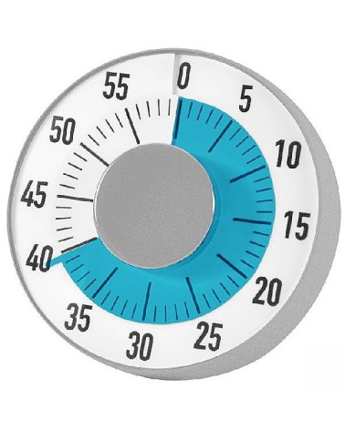 Time hands with colored disc, which clarifies the timeout with ringing signal in the end.