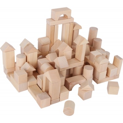 Wooden gebouw blokken-natur - in zak - 100 delen - dimensies: