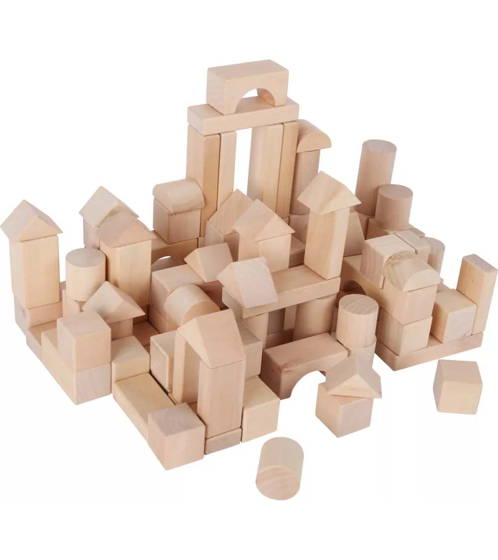 Wooden gebouw blokken-natur - in zak - 100 delen - dimensies: