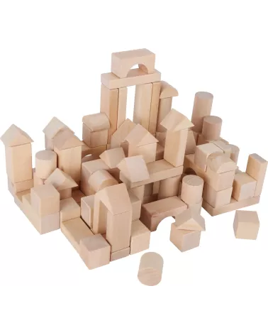 Wooden gebouw blokken-natur - in zak - 100 delen - dimensies: