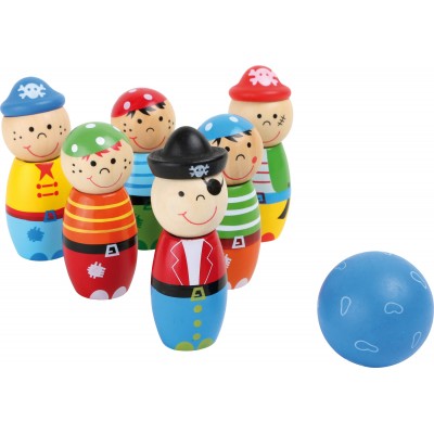 Pirates de bowling - figure: env. 3,5 x 3,5 x 8 cm, boule: env. Ø 4 cm - matériau: bois