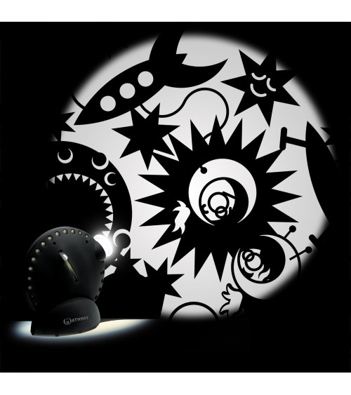 Graphic glass space for the Mathmos Space projector