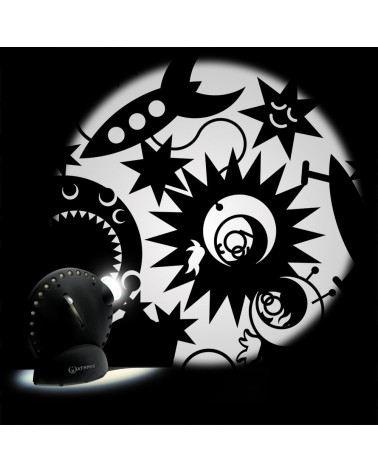 Graphic glass space for the Mathmos Space projector