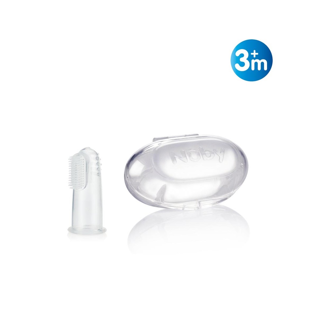 Vinger tandenborstel met opslagdoos gemaakt van extra zachte siliconen en heeft drie verschillende oppervlakken.