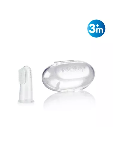 Finger-Zahnbürste mit Aufbewahrungsbox - aus extra weichem Silikon und hat drei verschiedene Oberflächen.